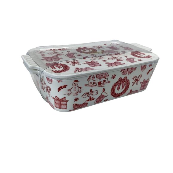 Grace Pantry Christmas-Themed Rectangular Ceramic Baking Dish With Lid - Picture 1 of 7